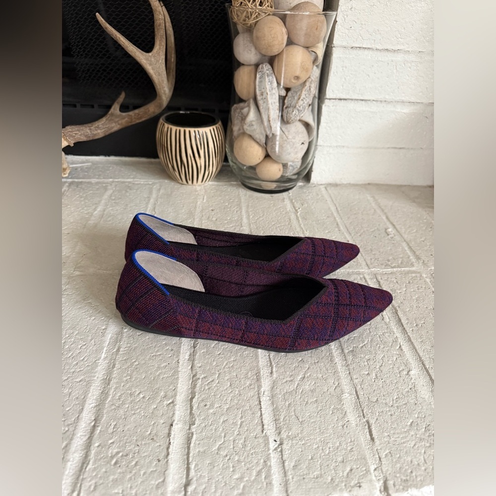 Rothys Cranberry plaid pointy toe flats sz 9.5 - Picture 3 of 8